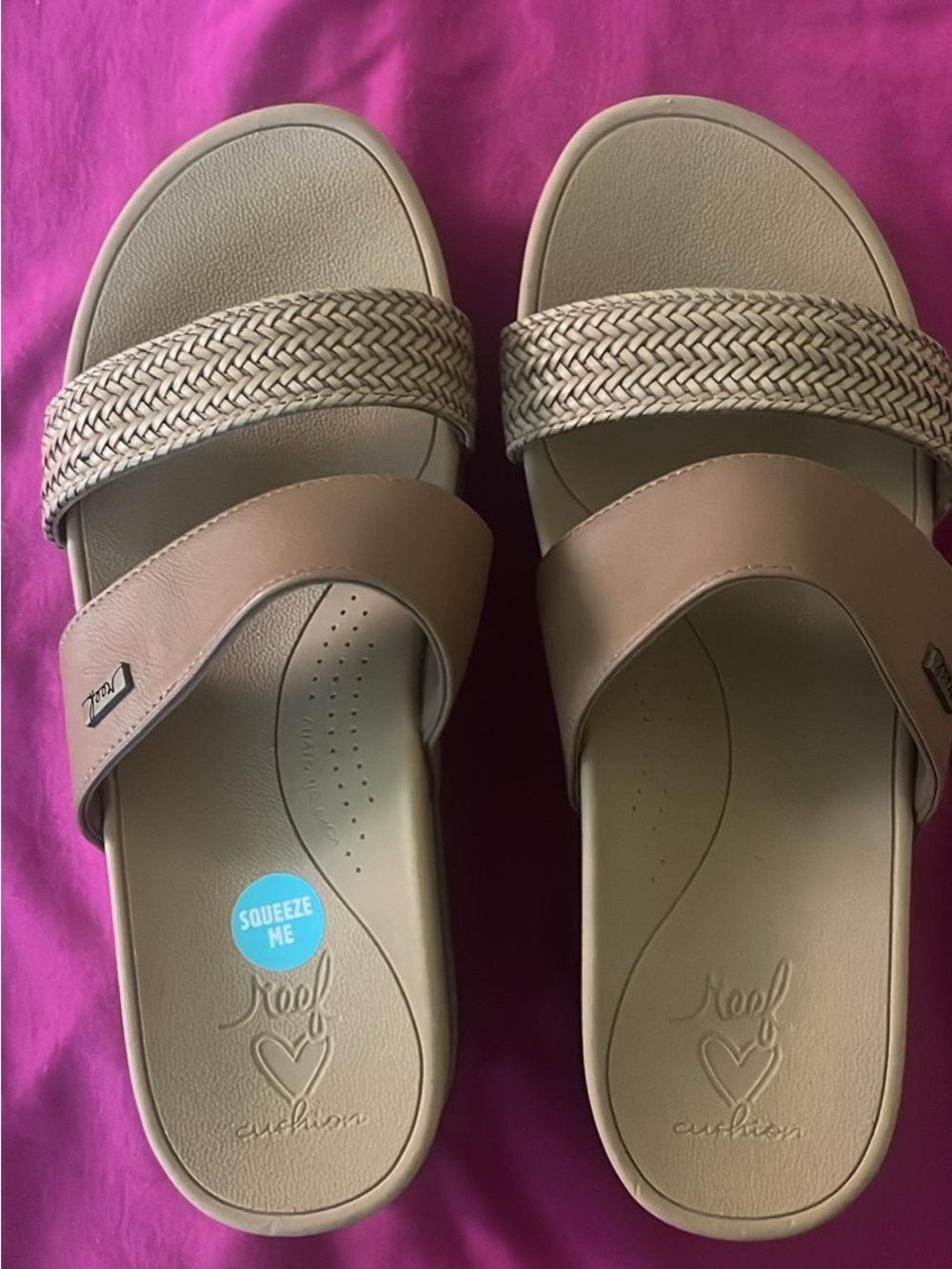 Reef Women's Tan Braided Strap Slide Sandals